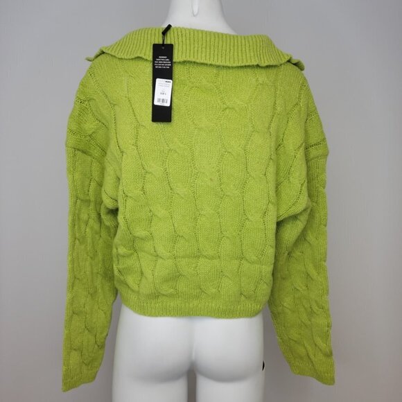Fashion Nova Knit Green V Neck Collared Sweater Size Large - Picture 4 of 6